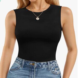 NWT MANGOPOP XL Black Sleeveless Bodysuits for Women Crew Neck Bodysuit